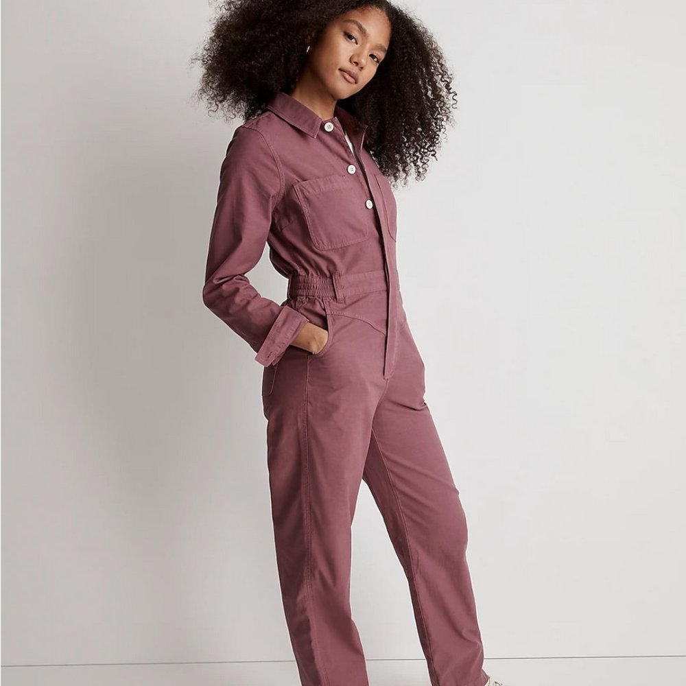 NWT Madewell Garment-Dyed Long-Sleeve Jumpsuit in Pressed Grape